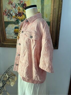 Vintage Pink Denim Cowgirl Western Floral Button Up Shirt Jacket Size Large